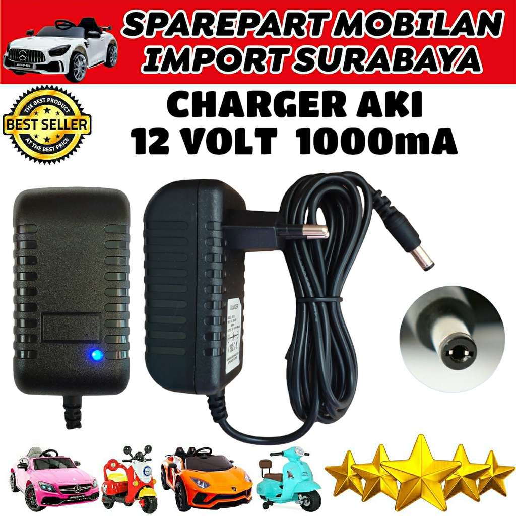 CHARGER 12V HD108 1 AMPER ADAPTOR BATERAI ACCU MOTOR MOBIL ANAK REMOT CONTROL AC 100 - 240V 50/60 Hz