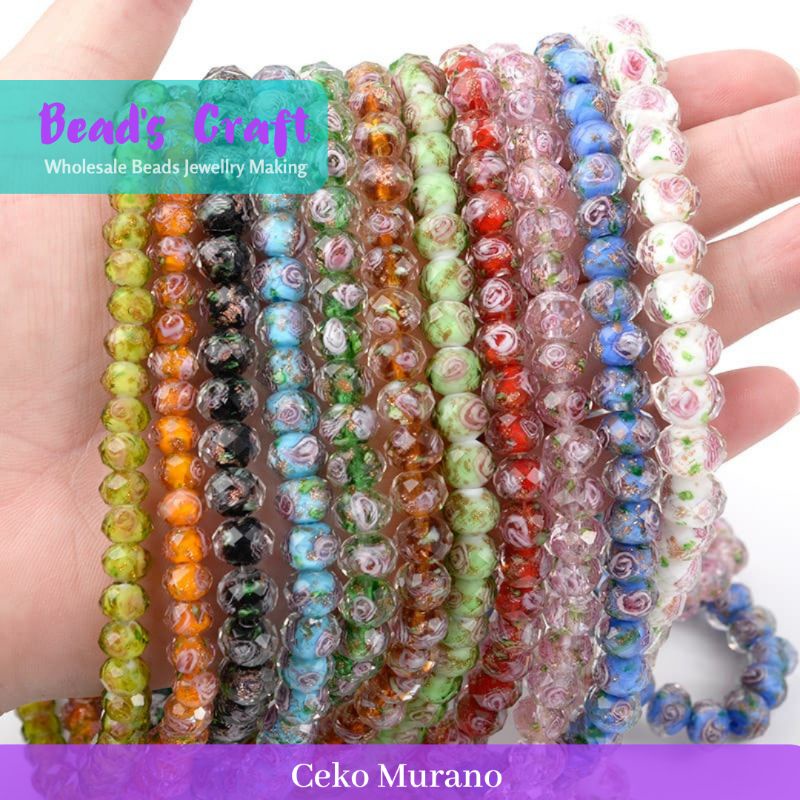 Manik Manik Kristal Persegi Ceko murano Lampwork Bahan Gelang Emas Hongkong