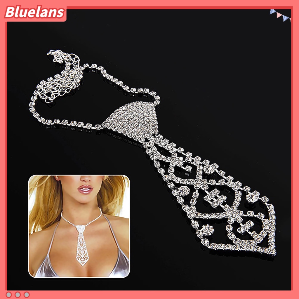 Bluelans Unisex Necklace Necktie Shape Rhinestone Inlaid Fashion Tie Hollow Out Chain Necklace Jewelry