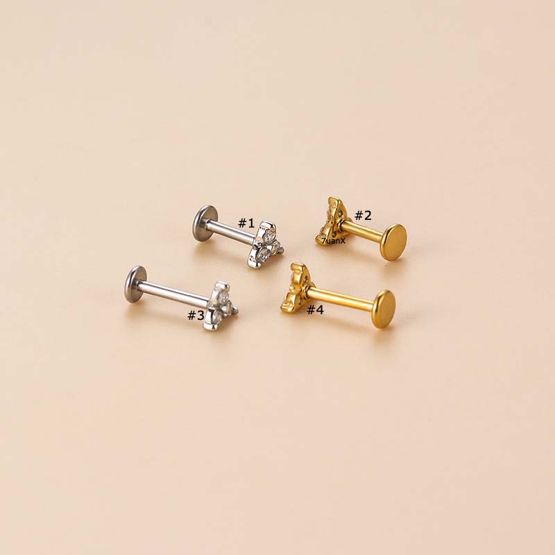 1pc Anting Tusuk Bentuk Segitiga Bahan Stainless Steel 16 Gage Dengan Zircon Untuk Wanita