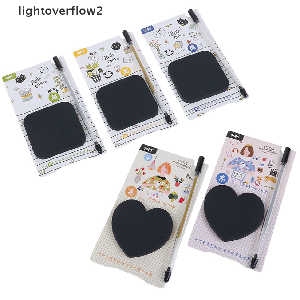 (lightoverflow2) 50 Lembar / Set Sticky Notes Warna Hitam Dengan Pena Fluorescent Untuk Kantor