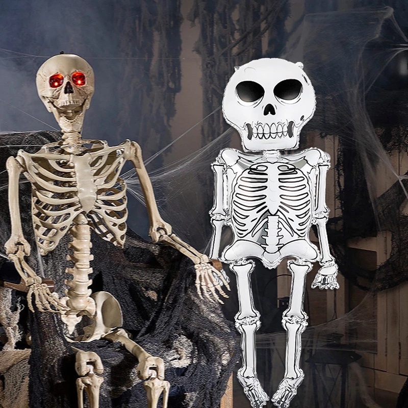 Balon Aluminum Foil Bentuk Tengkorak Ukuran 86x165cm Untuk Dekorasi Pesta Halloween