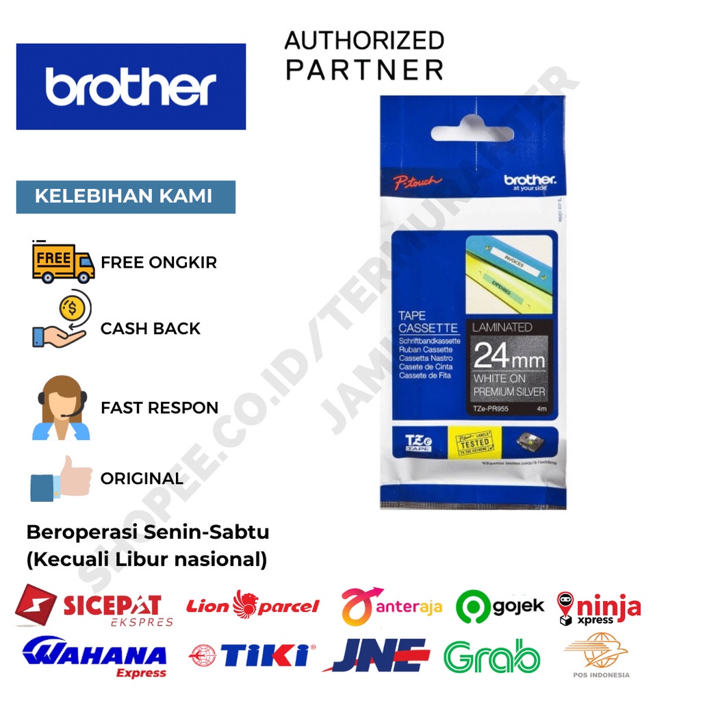 

Brother Label TZE-PR955 White on Premium Silver Tape 24mmx4m TZEPR955