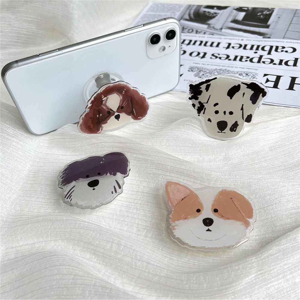 Popsocket Smartphone Motif Kartun Anjing Lucu Bahan Akrilik 9 Pola