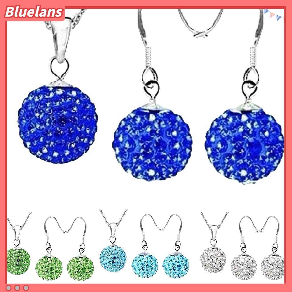 2pcs / Set Kalung Anting Kait Bentuk Bola Aksen Berlian Imitasi Untuk Wanita