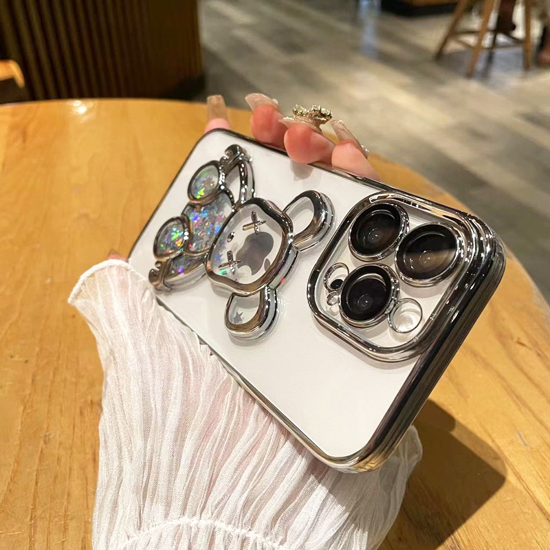 Soft Case Silikon Motif Beruang 3D Quicksand Berkilau Untuk IPhone 14 13 12 11 Pro Max 14 Plus
