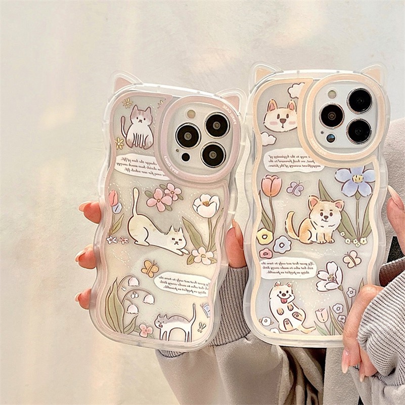 Soft Case Silikon Motif Kucing / Bunga Untuk iPhone 14 13 12 11 Pro Max X Xr Xs Max 8 7 6 6s Plus