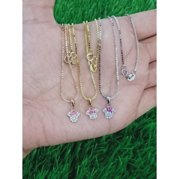 KALUNG PERAK ASLI SILVER 925 LAPIS EMAS/KALUNG ANAK RANTAI ITALI KACA+LIONTIN MICKEY MOUSE MP/ASLI SILVER/FASHION KALUNG ANAK