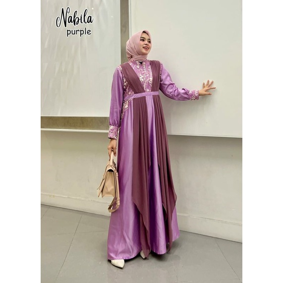 Nabila Maxy, GAMIW PESTA/GAMIS KONDANGAN SUPER CANTIK MEWAH MODIS MURAH FIT XXL LD 110 BAHAN SATIN VELVET MIX CERRUTY BABYDOLL OOTD