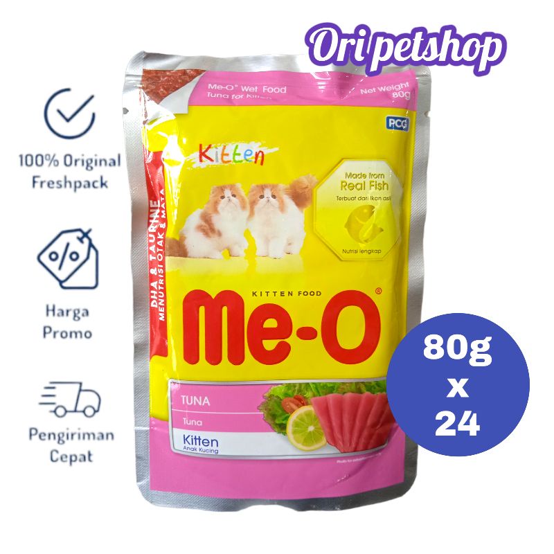 (24 pouch) Meo Pouch Sachet 80gr Me-o Wet Cat Food - Kitten Tuna