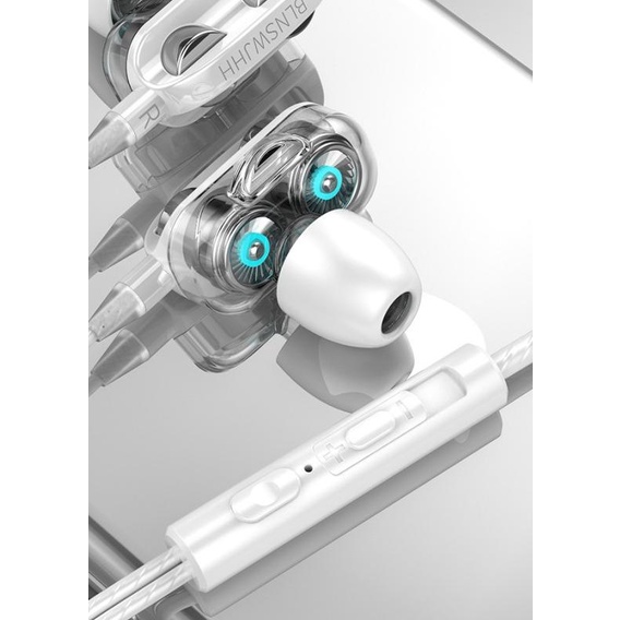 4D Earphone In-ear Kabel 3,5mm | Bass Double Speaker Dual Drive Stereo - Putih