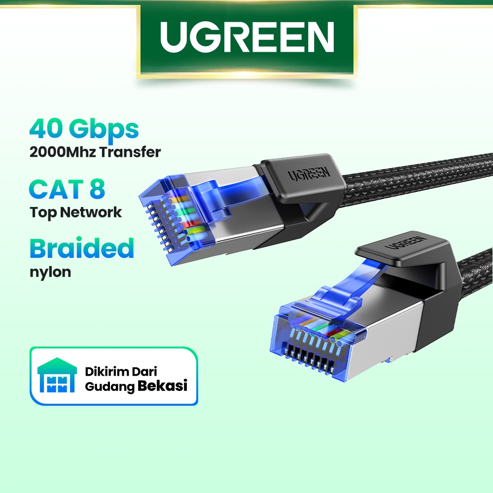 【Stok Produk di Indonesia】Ugreen Kabel Ethernet CAT8 40Gbps 2000MHz CAT 8 Bahan Nilon Untuk Laptop PS 4 Router RJ45