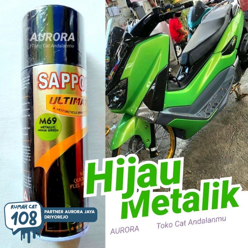 

SAPPORO ULTIMATE METALLIC NINJA GREEN M69 HIJAU METALIK 400ml pilok pilox pylox cat semprot motor mobil sepeda saporo kawasaki