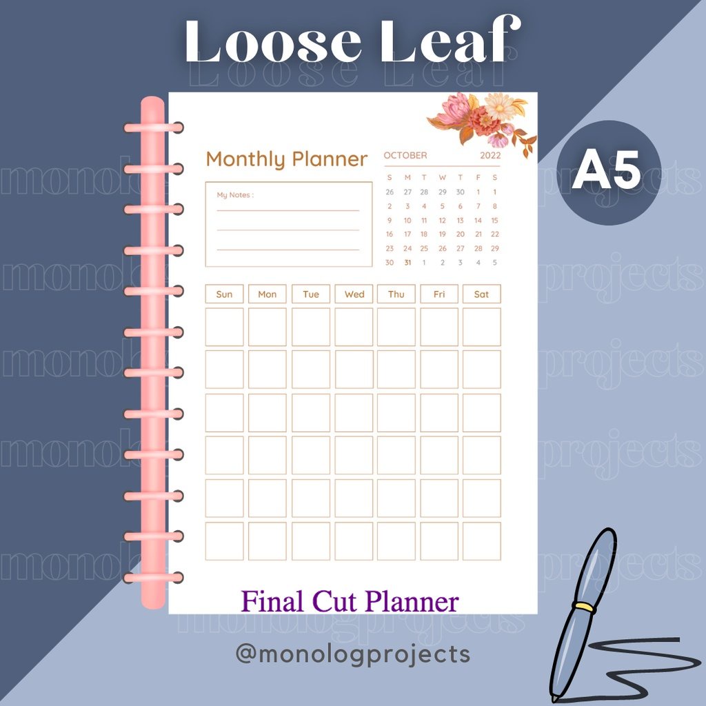 

Loose Leaf A5 Monthly Planner By Monologprojects | Isi Ulang Binder | Kertas Binder | Refill Binder .