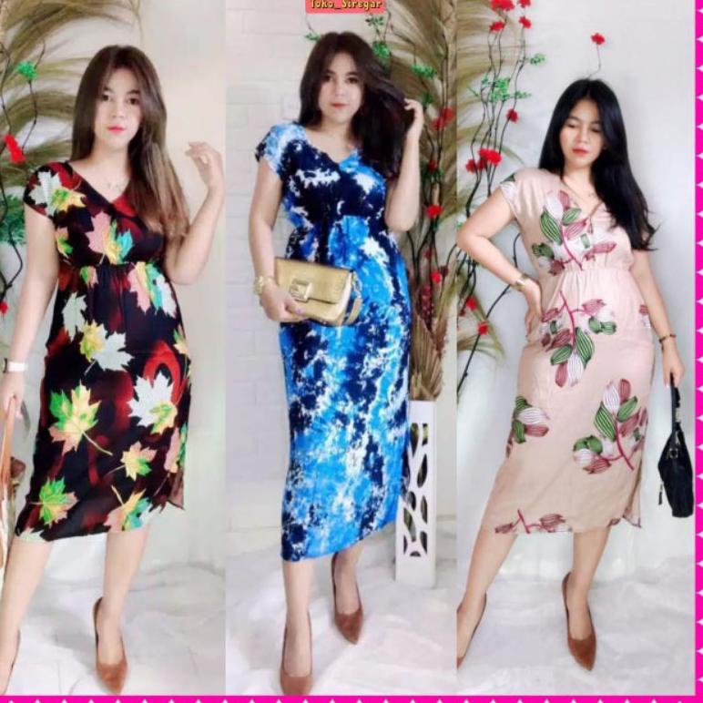 DASTER BALI MANOHARA MURAH MOTIF AKAR TIE DYE PANJANG BAJU TIDUR KEKINIAN BAHAN RAYON UK XL LD 105 •