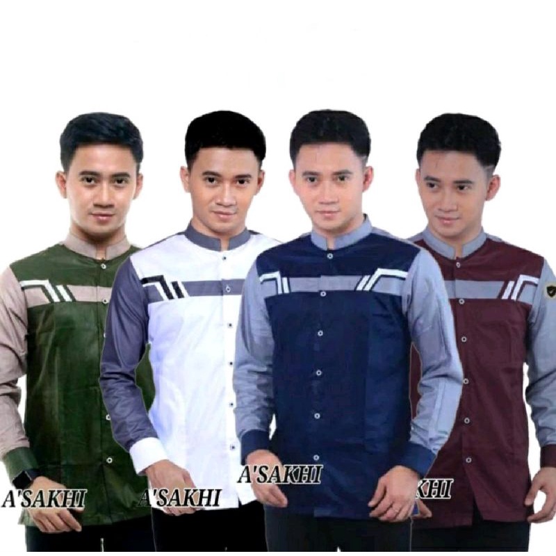 Baju Koko Pria Dewasa Lengan Panjang Kerah Shanghai Kombinasi Batik Bahan Toyobo  Kurta Terbaru  Kem