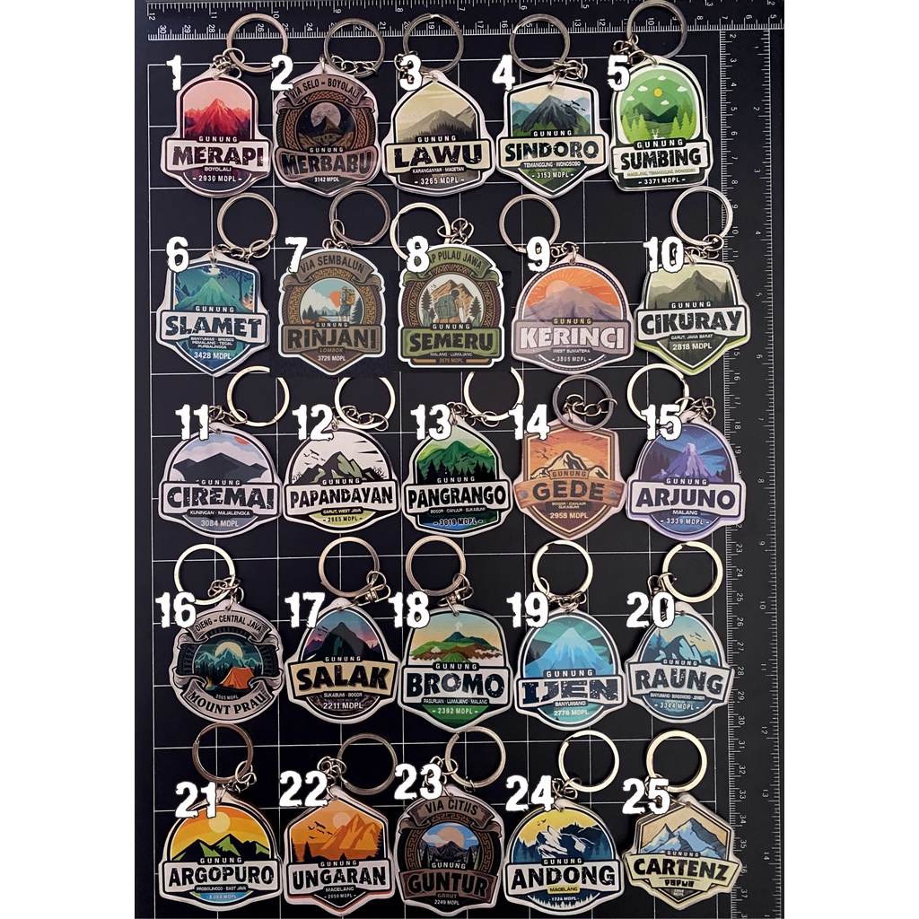 Ganci Akrilik Gunung  - keyring - keychain - Gantungan Kunci  Outdoor merbabu - semeru - sumbing