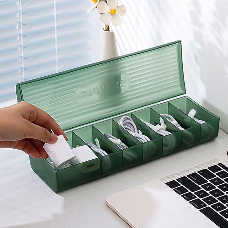 Kotak Penyimpanan Kabel Data / Charger USB / Power Bank 7 Sekat Transparan Anti Debu
