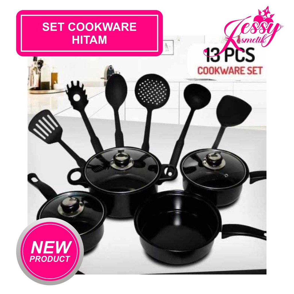 [4000gr] H166 | PANCI SET ISI 13 / COOKWARE SET 13 PCS HITAM