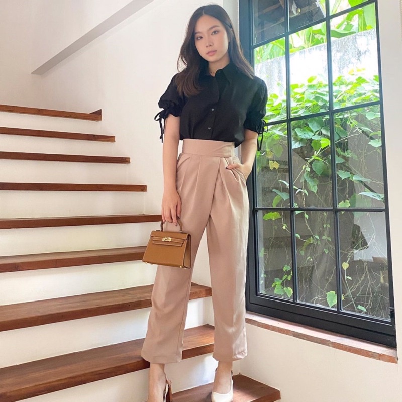 CLAUDE VELCRO HIGHT WAIST PANTS - CULLOTES KOREA LONG PANTS - CELANA KULOT WANITA PREMIUM - CELANA  KERJA PANJANG FORMAL WANITA - FLOWY PANTS - HADIAH ATAU KADO ULTAH CEWEK