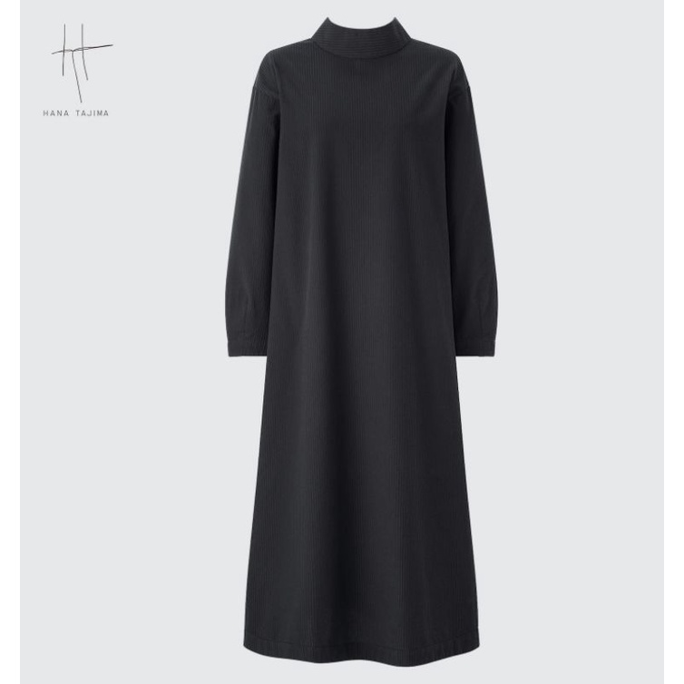 Uniqlo Women Gaun Hana Tajima Katun Dobby A Line Lengan Panjang