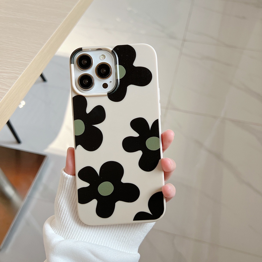 Case Pelindung Bahan Silikon Motif Bunga Besar Hitam Untuk Iphone 14 7 8 SE2020 7 + 8PLUS XS XR 11 12 13 PRO MAX