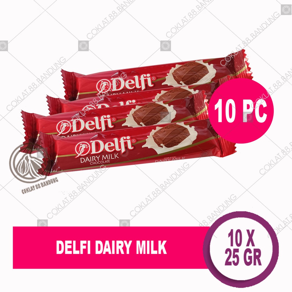 

DELFI DAIRY MILK 25GR X 10 PCS MILK CHOCOLATE BAR EX 27G - COKELAT DELFI ISI 10PCS X 25 GR ALMOND CASHEW FRUIT