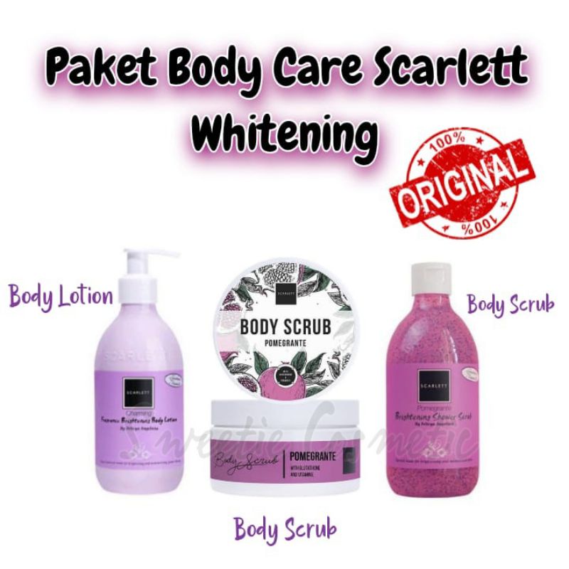 PAKET SCARLETT WHITENING 3IN1 FREE TAS KOSMETIK [LOTION ROMANSA,SHOWER POME DAN BODY SCRUB ROMANSA]