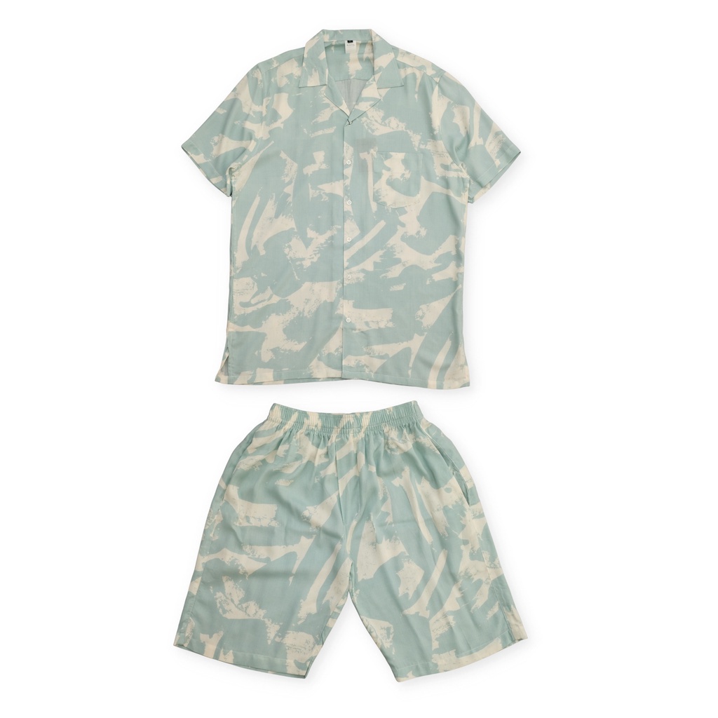 SANVANINA Set Kemeja Hawaiian Oberoi | Kemeja Oneset | Piyama Pria | One Set Rayon | Hawaian Set EB-11