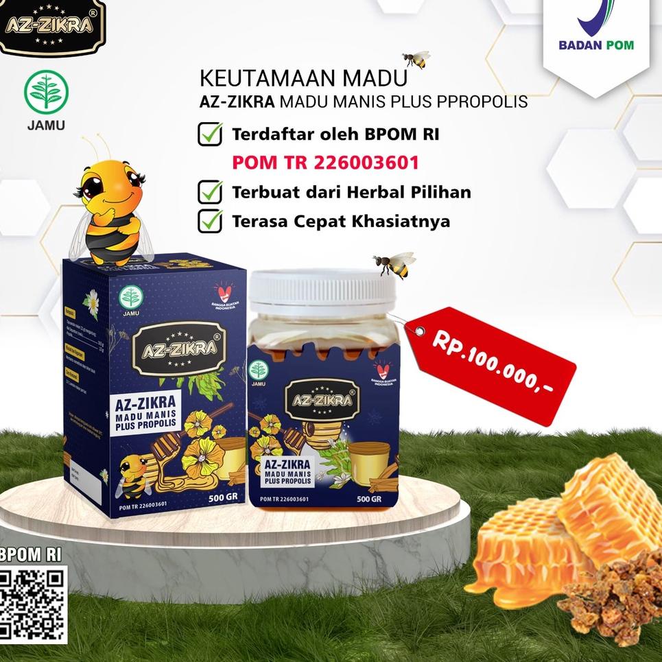 

Bisa COD New Madu Azzikra - Hutan Manis Plus Propolis 500gr gas !!