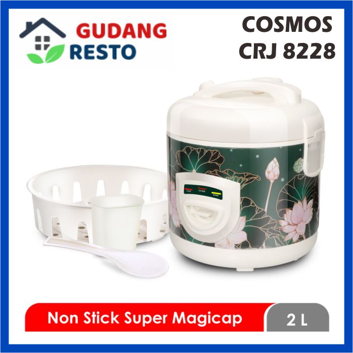 COSMOS RICE COOKER CRJ 8228 B W LOTUS SERIES MAGIC COM 2 L CRJ8228  2,0 LITER PENANAK NASI ANTI LENGKET 3 IN 1 HITAM PUTIH