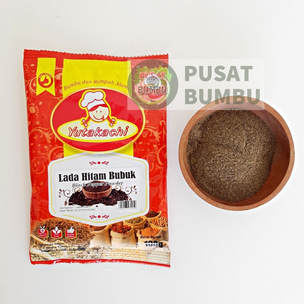 Lada Hitam Bubuk 100 Gram Yutakachi  / Blackpepper / Merica Bubuk / Bumbu Rempah Herbal JSR / Ground Blackpepper Powder / Pusat Bumbu