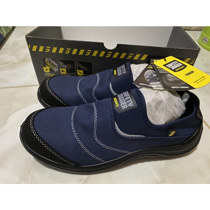 Jual SEPATU SAFETY SLIP ON JOGGER ORIGINAL YUKON NAVY UJUNG BESI ANTI