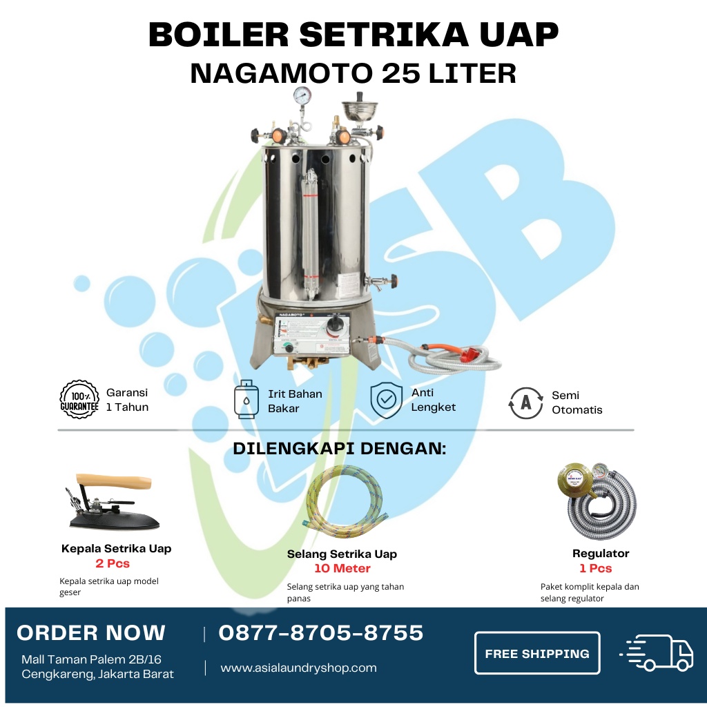 Jual Boiler Setrika Uap Otomatis Nagamoto Otomatis Komplit Tabung Dan Kompor Untuk Laundry