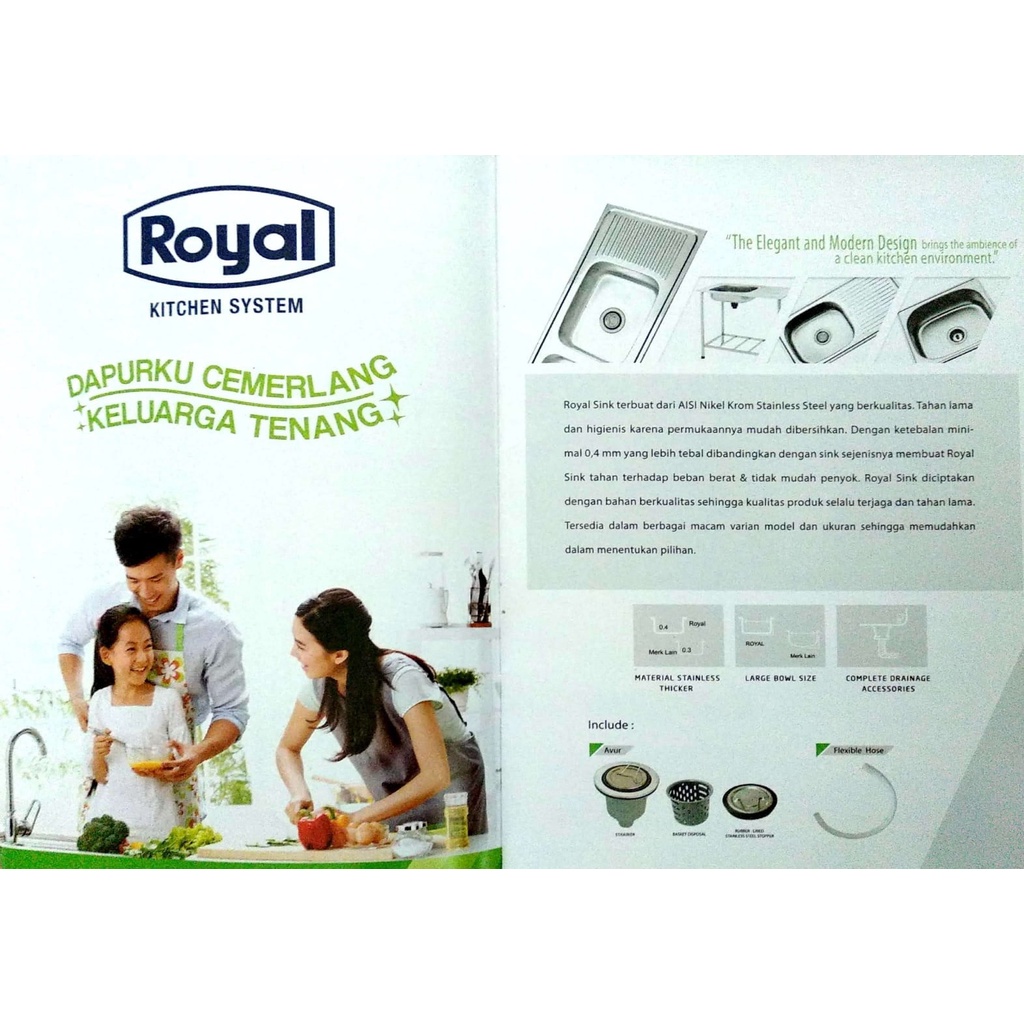 Royal Kitchen Sink SB 35 Wastafel Dapur Bak Cuci Piring 1 Bowl Sayap Pengering Stainless Steel SB35