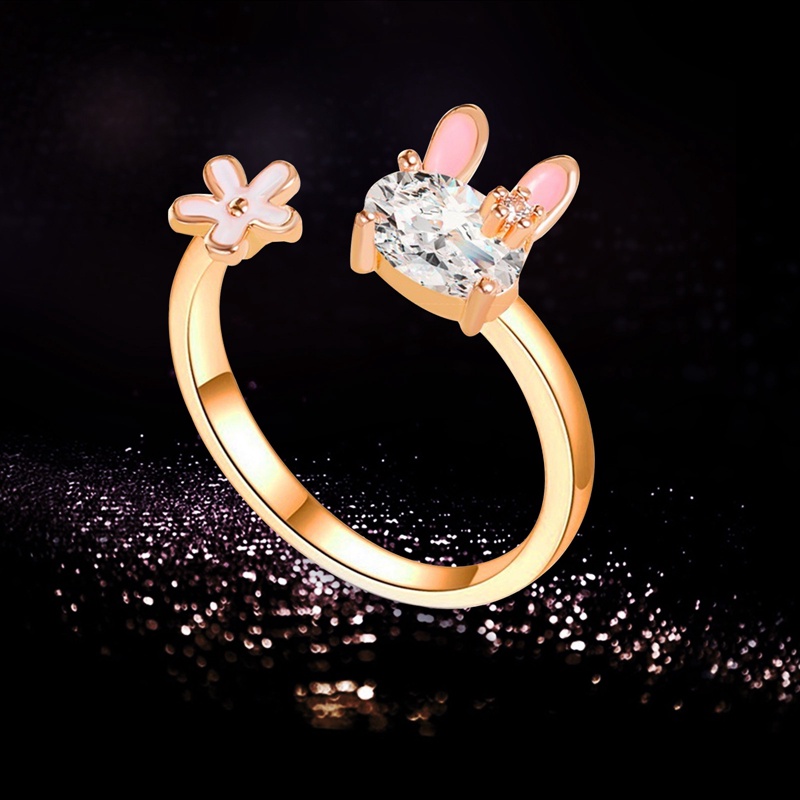 Fancyqube Cincin Model Terbuka Bahan Metal Desain Hewan Kelinci Dapat Disesuaikan Untuk Wanita