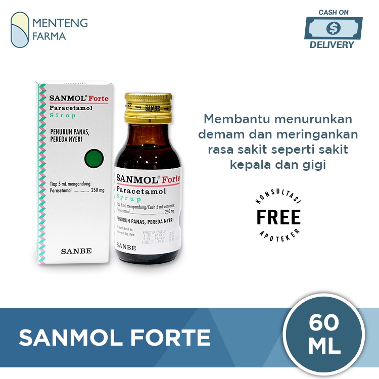 Sanmol Forte Sirup 60 mL - Pereda Demam, Sakit Gigi, Sakit Kepala