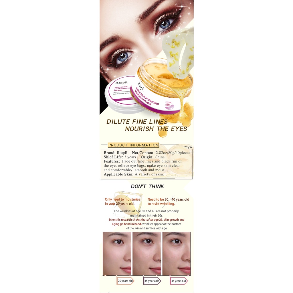 RtopR MANGO GOLDEN OSMANTHUS NOURISHING EYE MASK Masker Mata Anti Penuaan, 40 Buah/Boks Mangga Emas