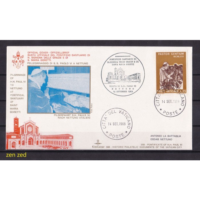 

A006 Prangko FDC SHP Vatican 1969 Pilgrimage of H.H Paul VI To Nettund