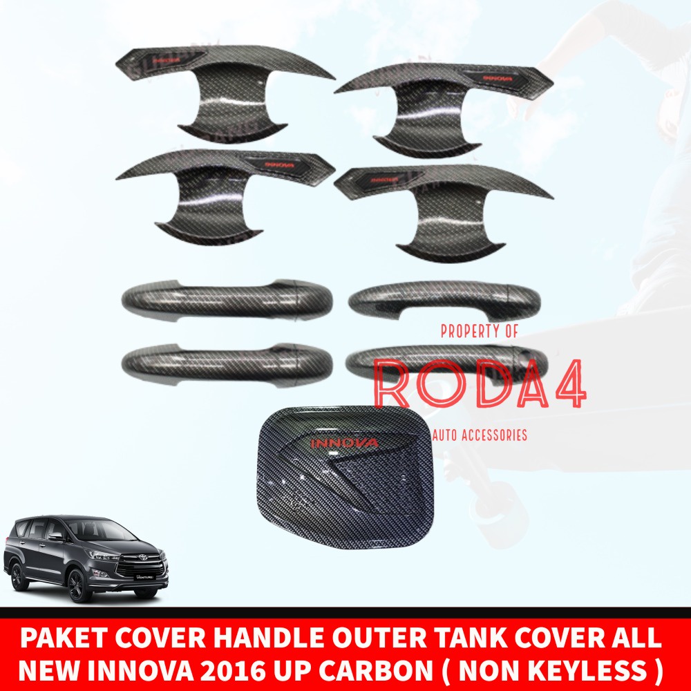 Paket Outer Handle Pegangan Pintu Mobil Tank Cover All New Innova 2016 2017 2018 2019 2020 2021 2022 2023 Reborn Hitam Carbon