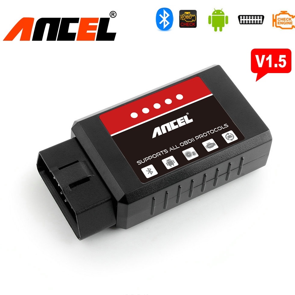 ANCEL ELM327 V1.5 OBD2 Bluetooth Car Scanner Car Display Voltage Meter Fuel Consumption Water Temperature Used In Android Device Check Engine Code Reader Auto Automotive Scan OBDII Diagnostic Tool OBD Gauge