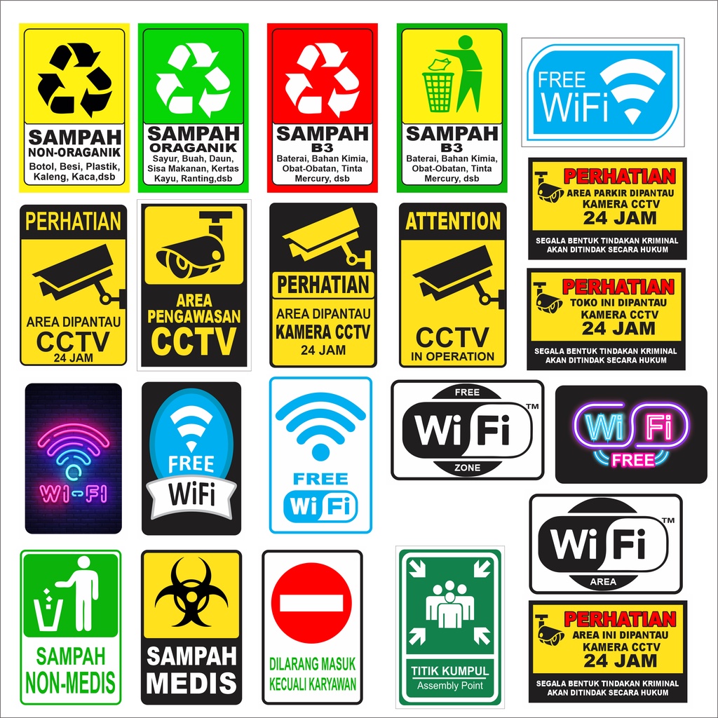 

Stiker Sticker Label Cctv Free Wifi Buang Sampah Titik Kumpul Laminasi Glossi Waterproof