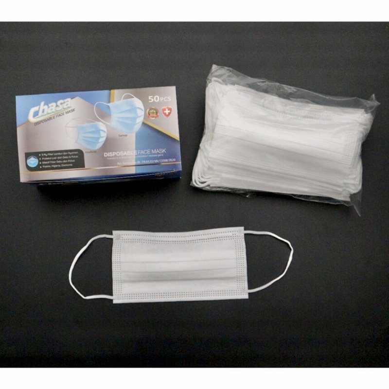 MASKER 3 PLY PUTIH ISI ± 50 PCS DISPOSABLE FACE MASK EARLOOP | RUMIFY