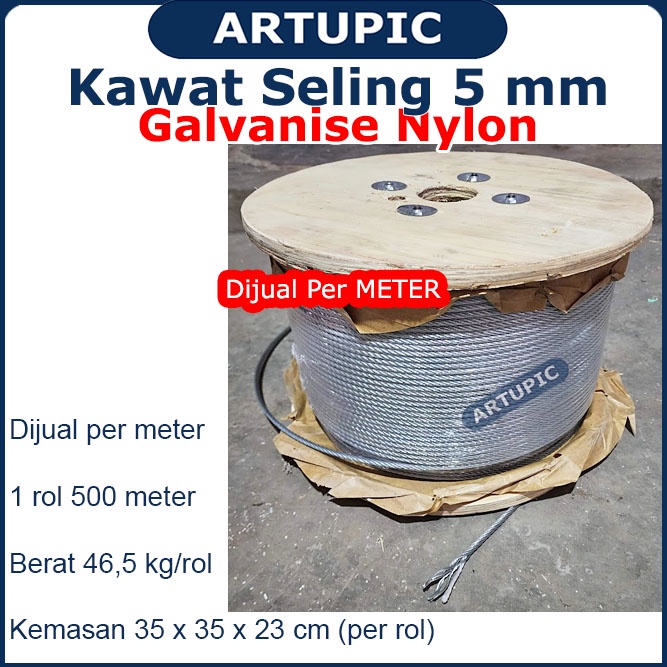Kawat Seling 5 mm Galvanise Nylon | Kawat Selling Sling Baja Galvanise Wire Rope 5mm
