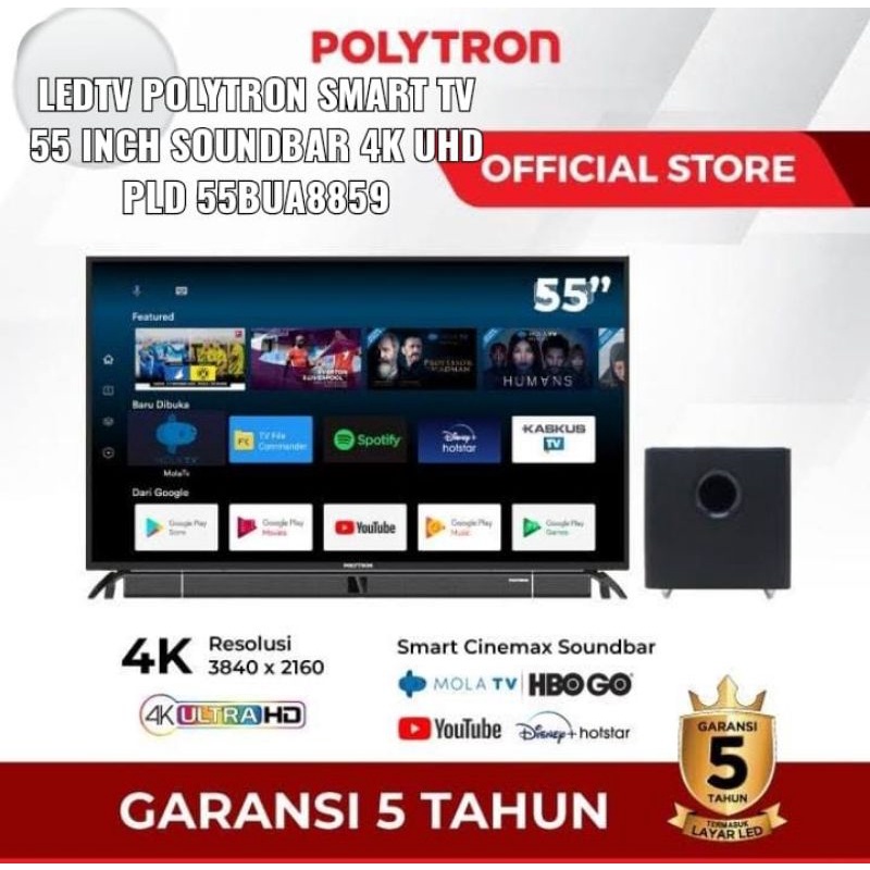 LEDTV POLYTRON 55INCH SMART ANDROIDTV SOUNDBAR PLD-55BUA8859 untuk kota cirebon