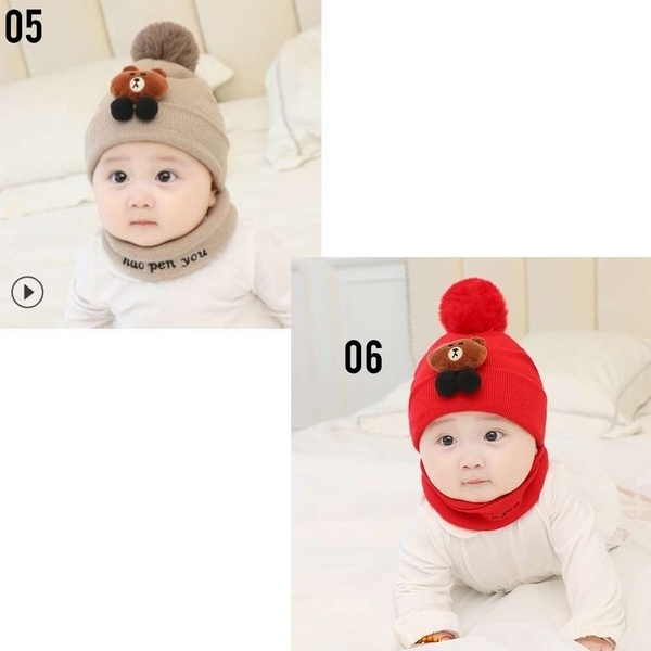 LID8043 - TOPI KUPLUK RAJUT + NECK BAND BAYI TELINGA MOTIF BERUANG UNISEX