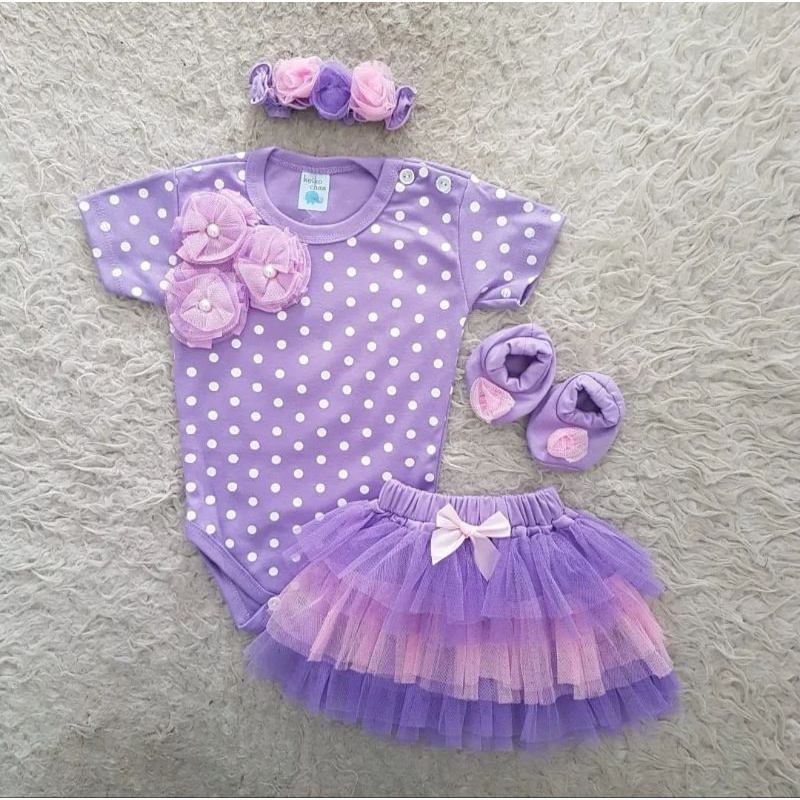 Baju Jumper bayi perempuan setelan 0 6 bulan polka set sepatu bando hampers gift kado lahiran baby g