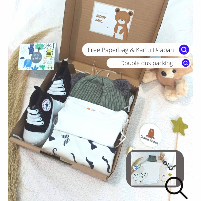 

[COD] Hampers baby boy black&white kado bayi laki - Putih 0-3bln