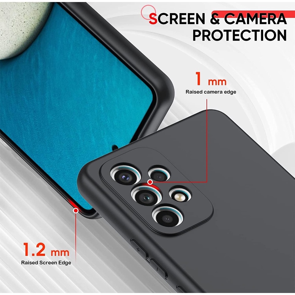 Liquid Silicone Case SAMSUNG A24 A54 A53 A73 A34 A33 A23 A14 A13 A52 A52s A72 A32 A22 A21s A12 A10s M12 Silikon Casing Full Cover Body Screen Camera Protective, Shockproof Slim Phone TPU Anti Scratch Soft Microfiber Lining Black Hitam Tipis Galaxy 4g 5G s