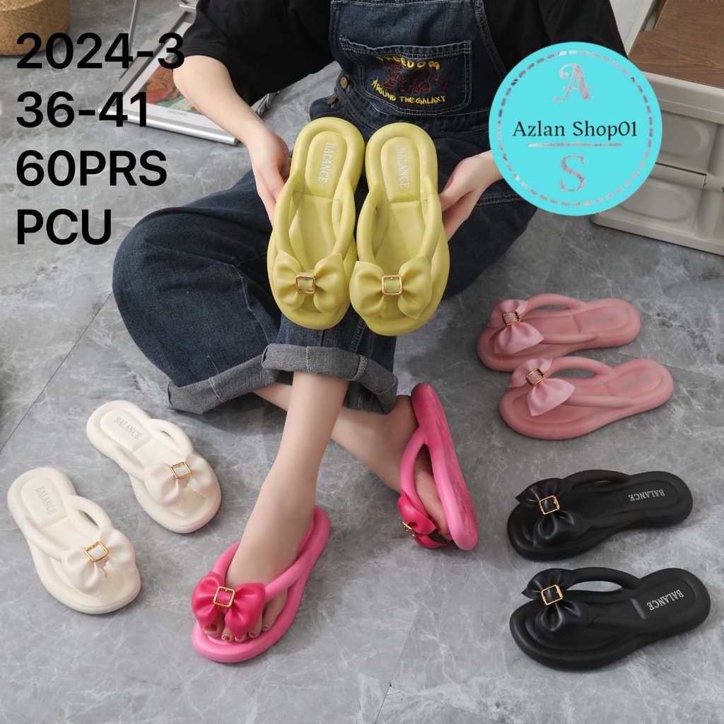 Sandal Jepit Wanita Import Karet Tali Bulat Rubber Elastic Motif Pita Balance 2024 (36-41)/SANDAL BANGKOK